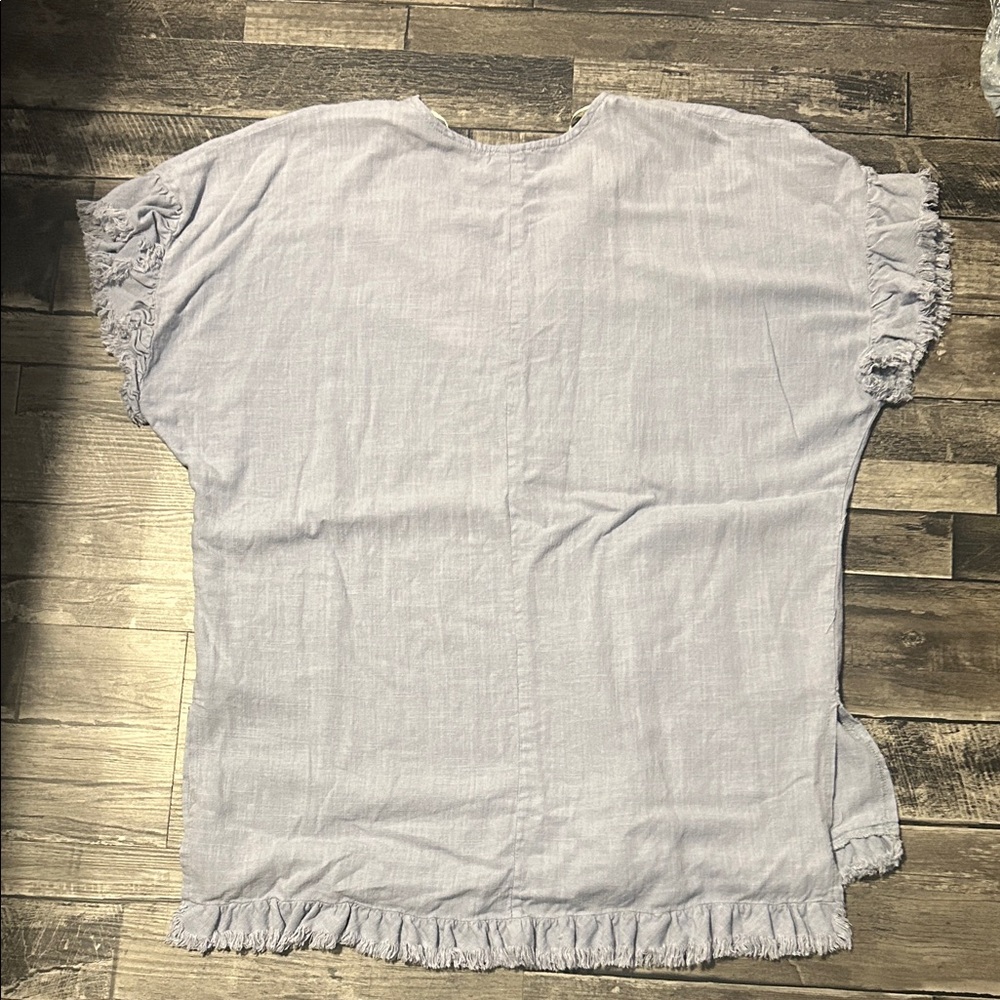Umgee Light Blue Ruffle Hem Blouse - Picture 5 of 5